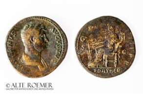 Very fine Hadrian sestertius with dark tiber patina