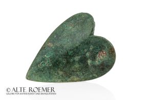 Heart-shaped Roman bronze stylized vulva amulet from the Rhineland