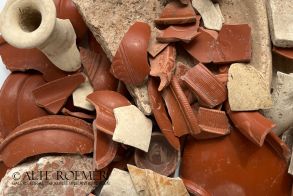 Roman potsherds and mosaic fragment from the Rhineland