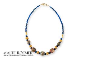 Necklace of Egyptian mosaic glass beads and gold beads