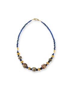 Necklace of Egyptian mosaic glass beads and gold beads