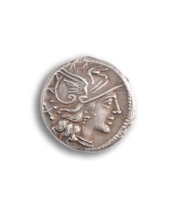 Denar des Saufeius&#044; mit behelmter Roma